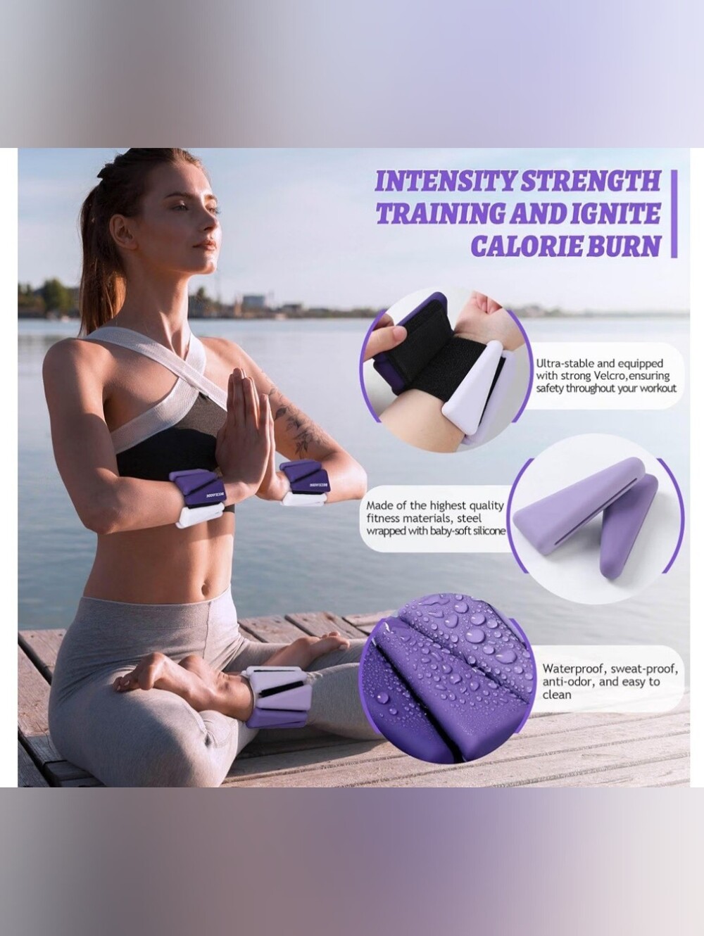 BECOJADDE Workout Ankle & Wrist Weights Adjustable Set of 2 , (2lbs Each) Purple - Picture 9 of 9
